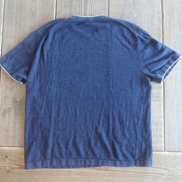 Theory Sarior Tee Mens Large Blue Cotton Linen Basic Crew Neck Knit Tee Minimal - Picture 4 of 10
